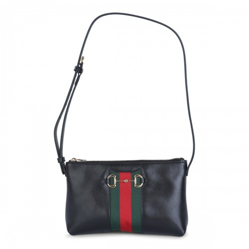BLACK LEATHER HORSEBIT WEB MINI BAG