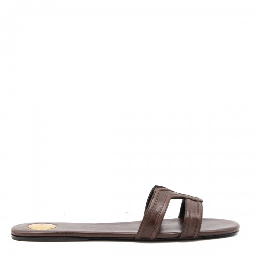 BROWN LEATHER MABROUKA FLATS