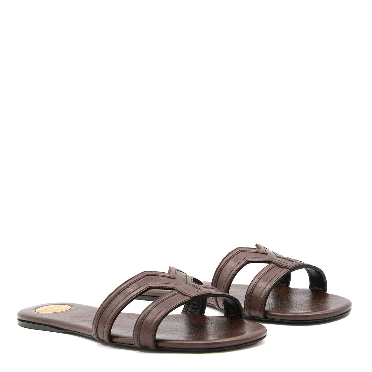 BROWN LEATHER MABROUKA FLATS