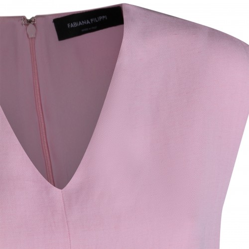 PINK VISCOSE AND LINEN BLEND DRESS