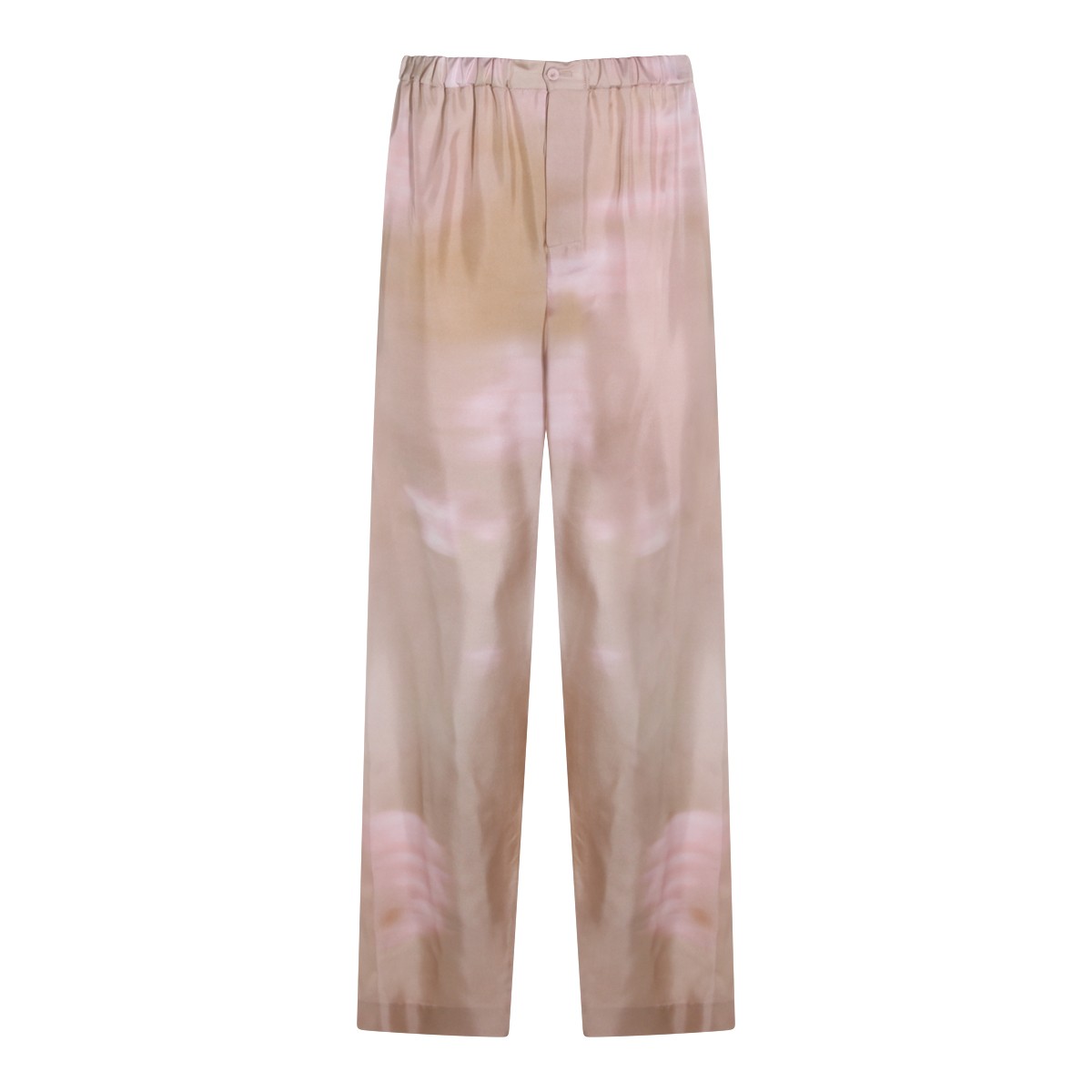 BEIGE AND PINK SILK FLOREAL PANTS