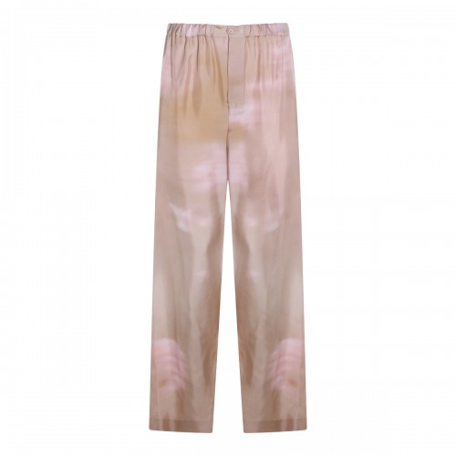 BEIGE AND PINK SILK FLOREAL PANTS
