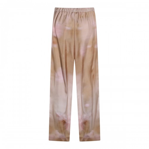 BEIGE AND PINK SILK FLOREAL PANTS