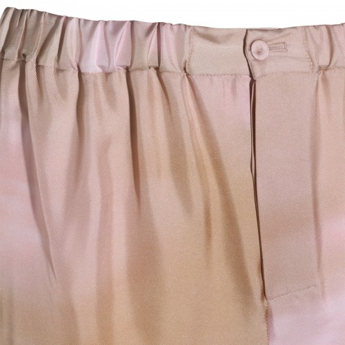 BEIGE AND PINK SILK FLOREAL PANTS