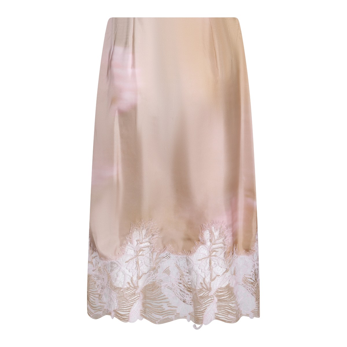 BEIGE AND PINK SILK FLOREAL SKIRT