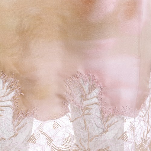 BEIGE AND PINK SILK FLOREAL SKIRT