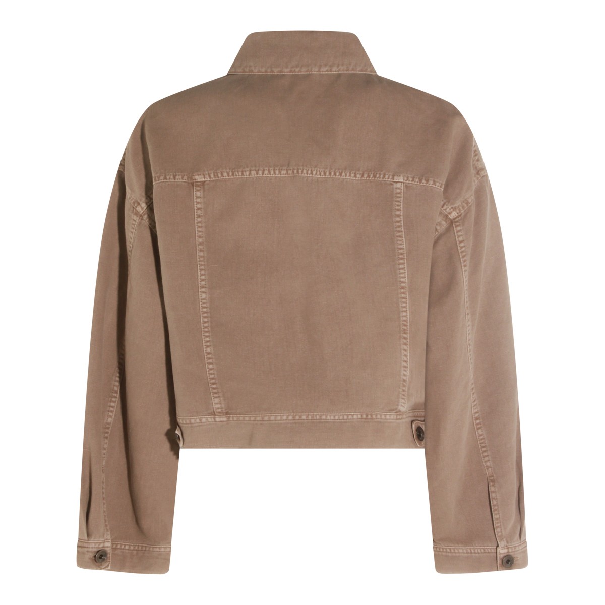 BROWN COTTON LINEN BLEND DENIM JACKET