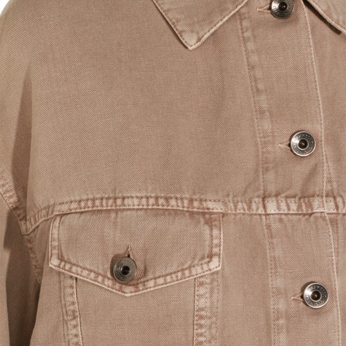 BROWN COTTON LINEN BLEND DENIM JACKET
