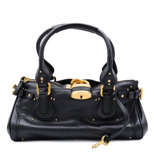 BLACK LEATHER PADDINGTONG TOP HANDLE BAG