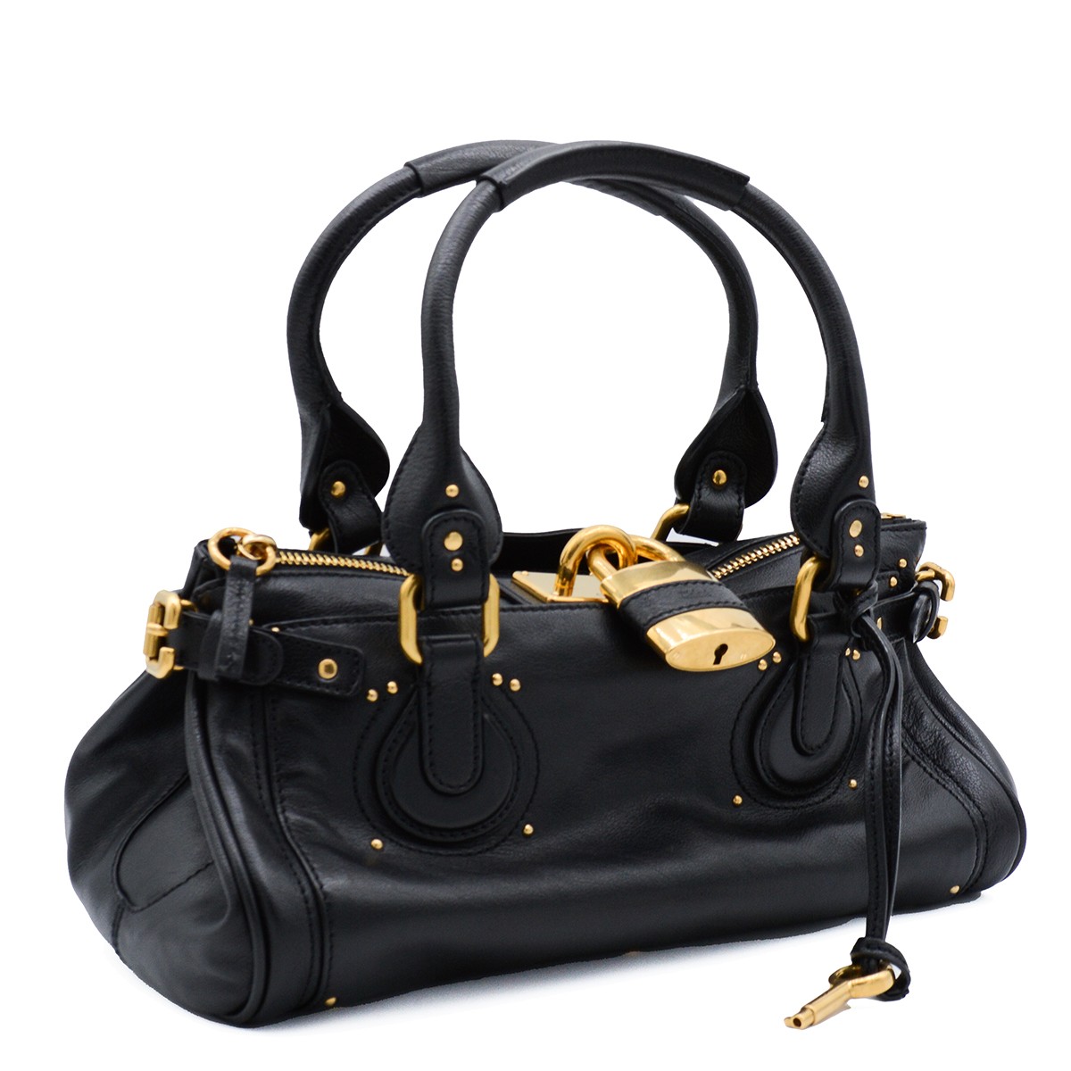 BLACK LEATHER PADDINGTONG TOP HANDLE BAG