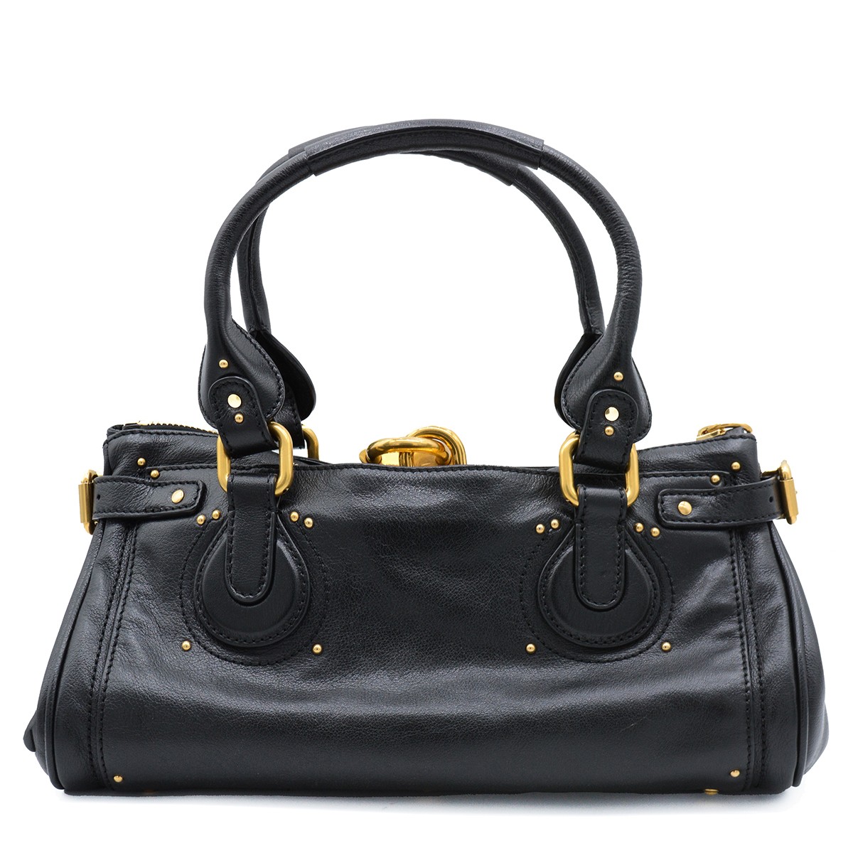 BLACK LEATHER PADDINGTONG TOP HANDLE BAG