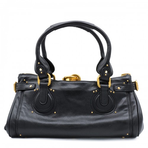 BLACK LEATHER PADDINGTONG TOP HANDLE BAG
