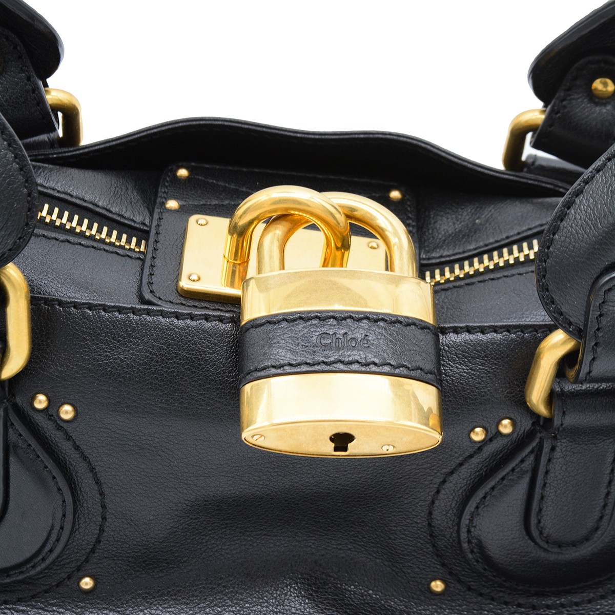 BLACK LEATHER PADDINGTONG TOP HANDLE BAG
