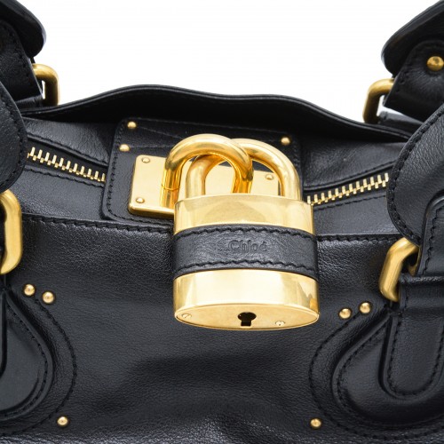 BLACK LEATHER PADDINGTONG TOP HANDLE BAG