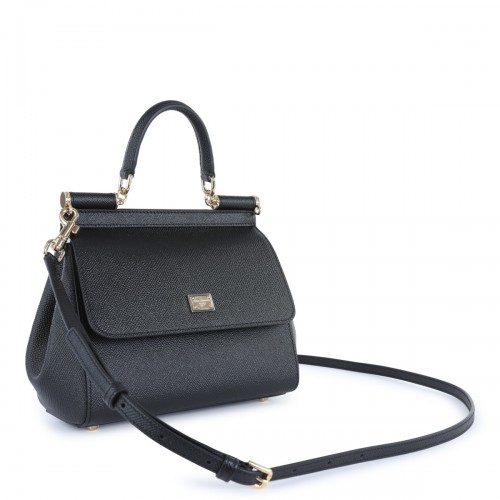 BLACK LEATHER SICILY SMALL TOP HANDLE BAG