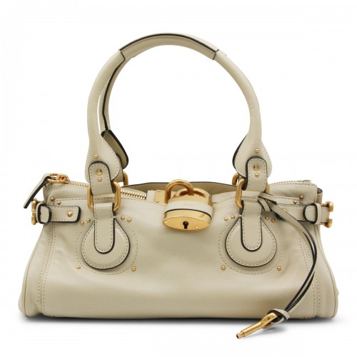 LIGHT BEIGE LEATHER PADDINGTON TOP HANDLE BAG