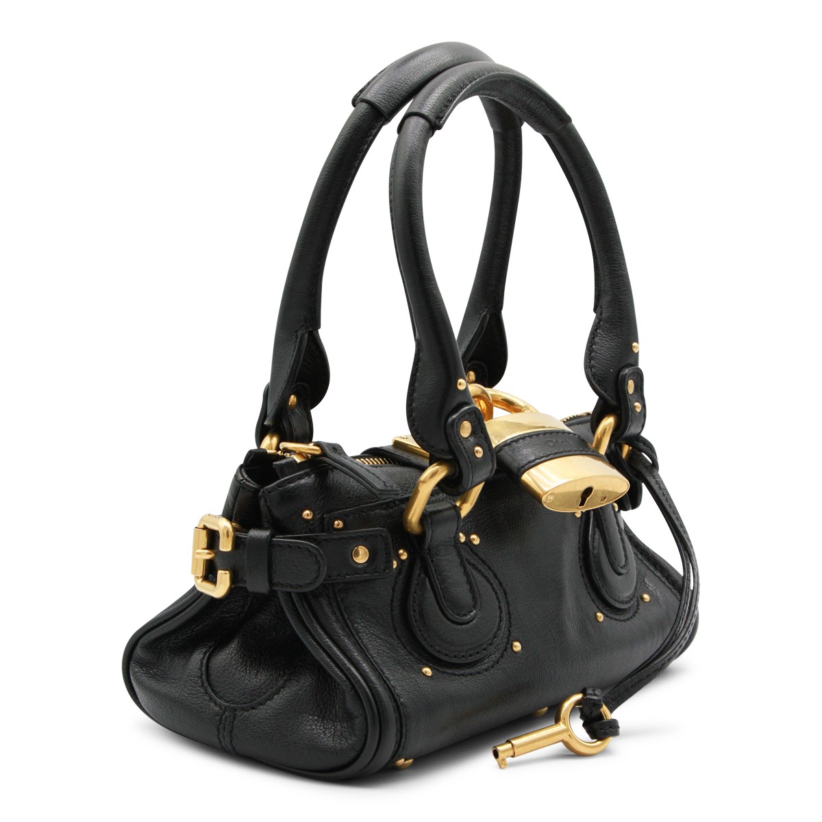 BLACK LEATHER PADDINGTON SMALL TOP...