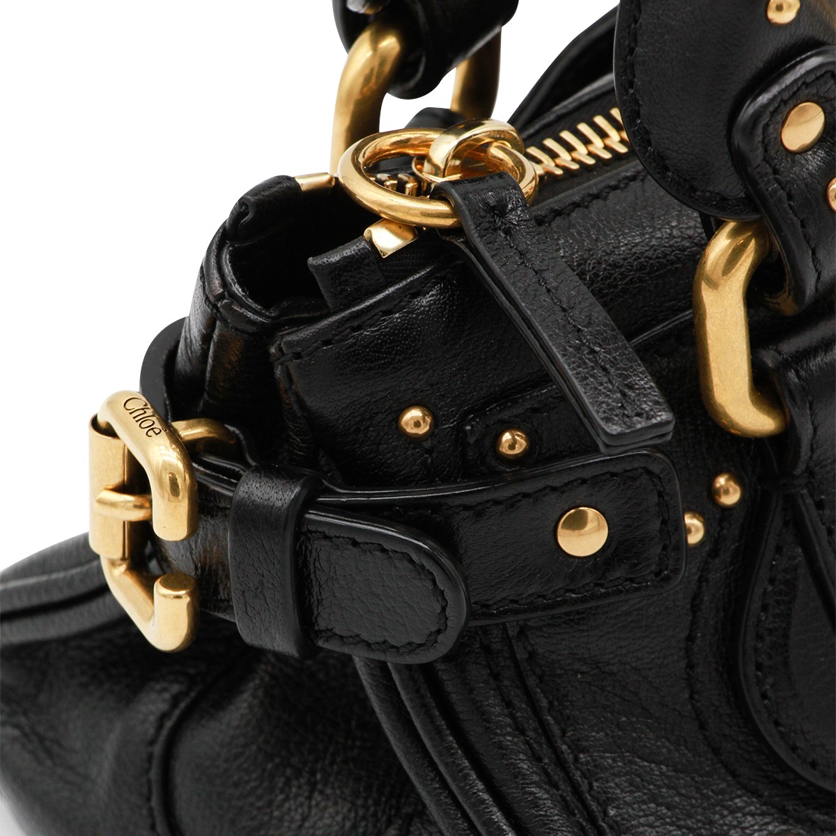 BLACK LEATHER PADDINGTON SMALL TOP...