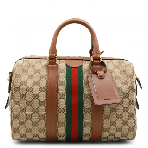 BEIGE OPHIDIA MEDIUM TOP HANDLE BAG