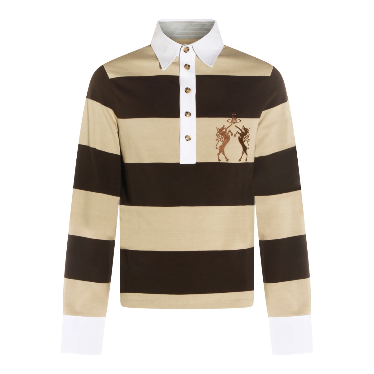 BEIGE AND BROWN COTTON POLO SHIRT