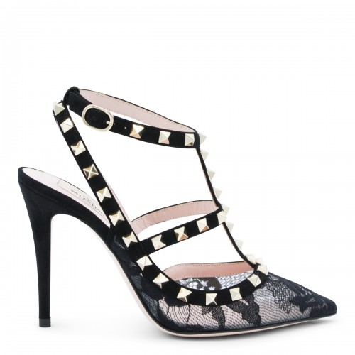 BLACK LEATHER ROCKSTUD PUMPS