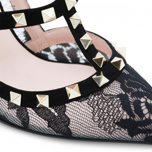 BLACK LEATHER ROCKSTUD PUMPS