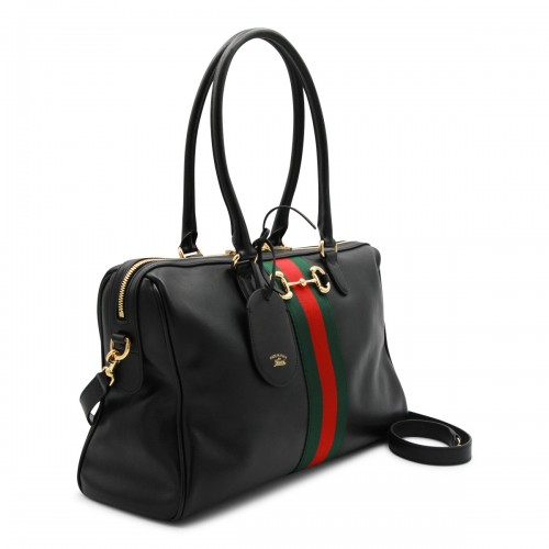 BLACK LEATHER HORSBIT MEDIUM TOP HANDLE BAG