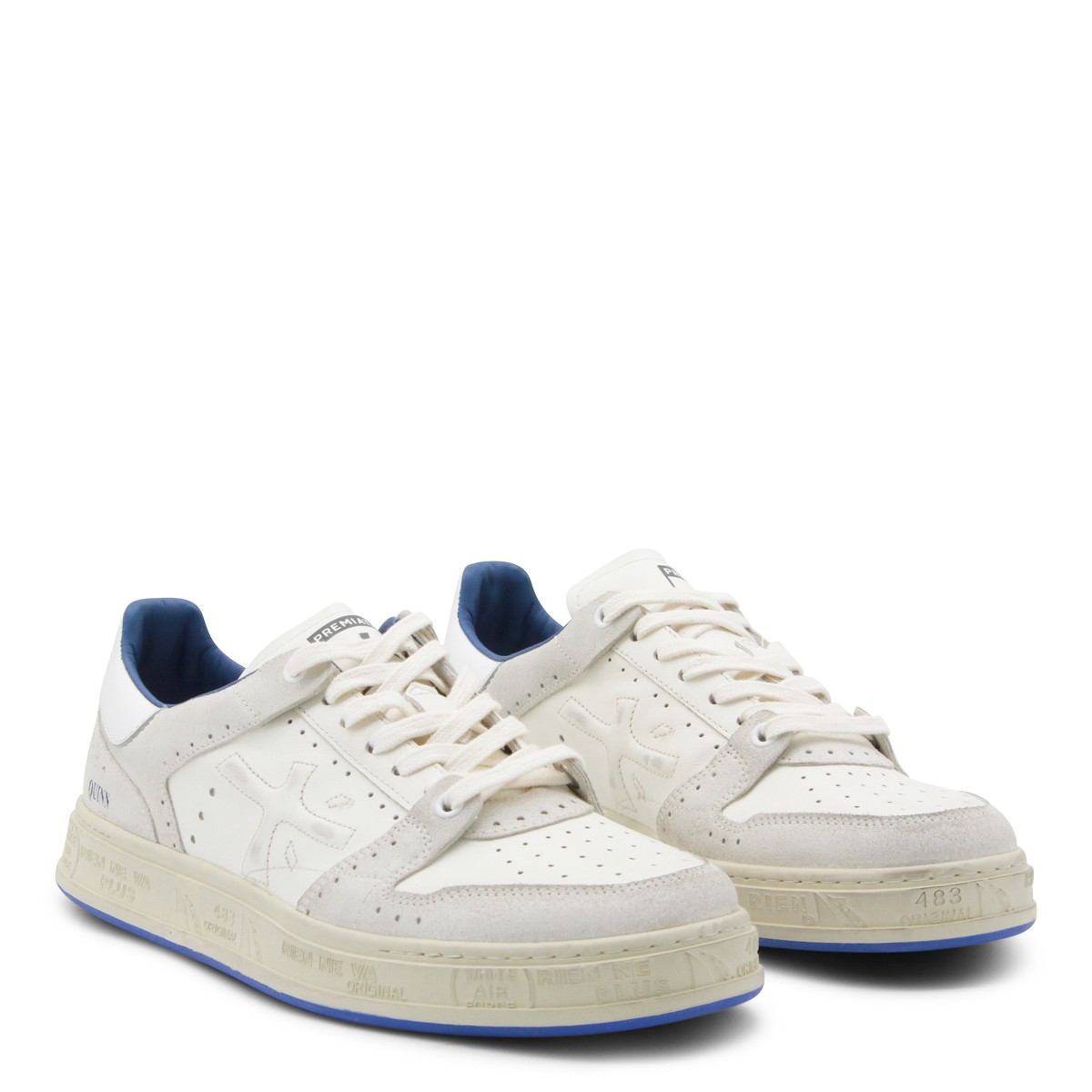 WHITE AND BLUE LEATHER QUINN SNEAKERS