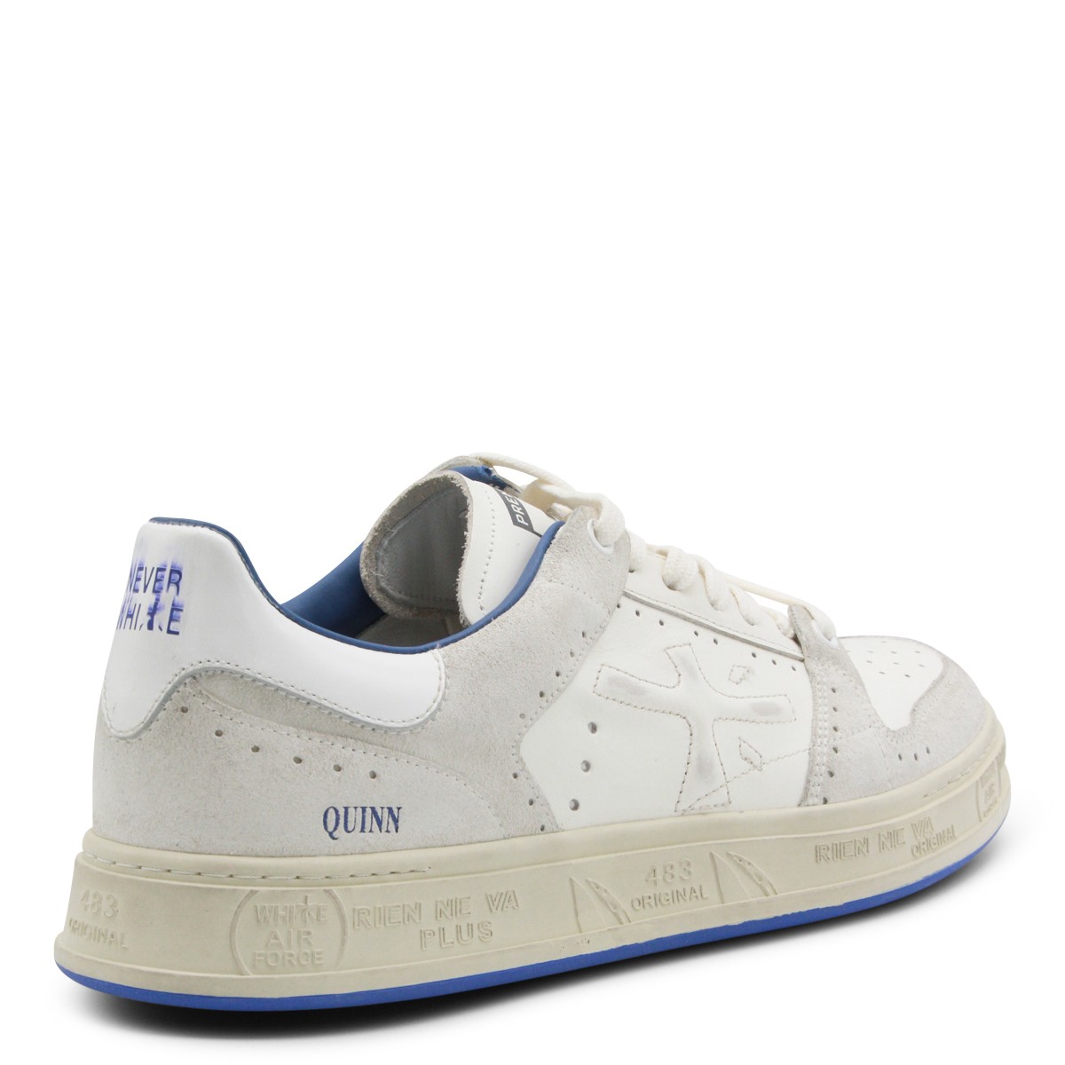 WHITE AND BLUE LEATHER QUINN SNEAKERS