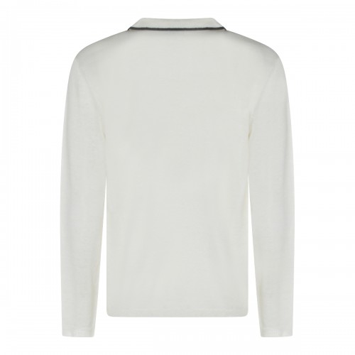 IVORY LINEN SILK BLEND POLO SHIRT