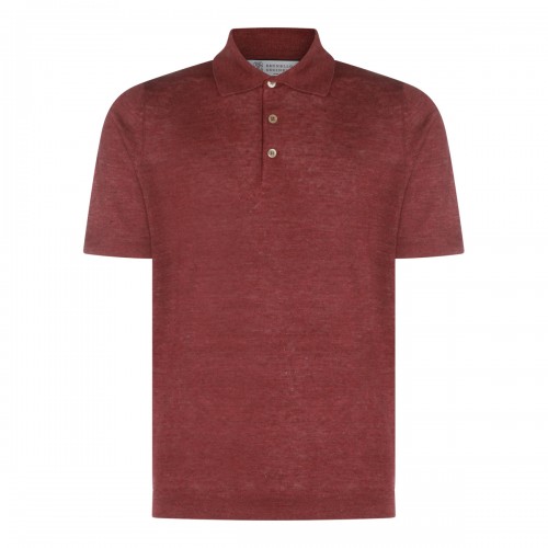 RED LINEN COTTON BLEND POLO SHIRT