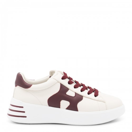 WHITE AND BURGUNDY LEATHER SNEAKERS