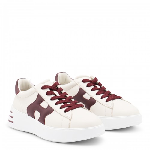 WHITE AND BURGUNDY LEATHER SNEAKERS