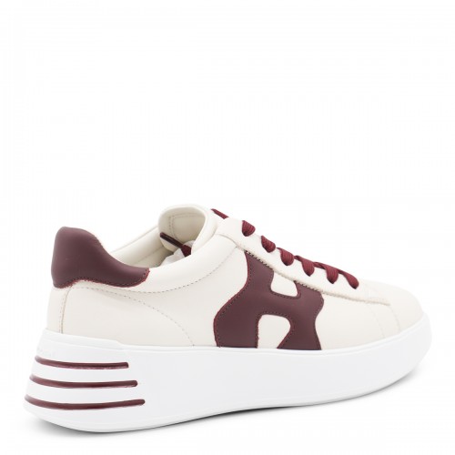 WHITE AND BURGUNDY LEATHER SNEAKERS