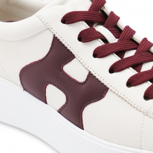 WHITE AND BURGUNDY LEATHER SNEAKERS