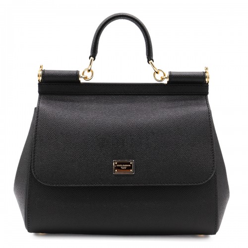 BLACK LEATHER SICILY BIG TOP HANDLE BAG