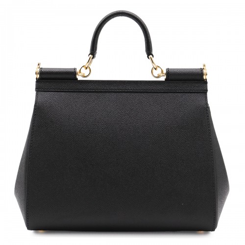 BLACK LEATHER SICILY BIG TOP HANDLE BAG