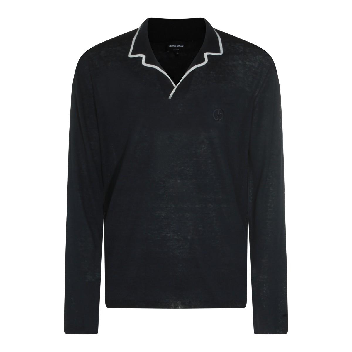 NAVY LINEN SILK BLEND POLO SHIRT