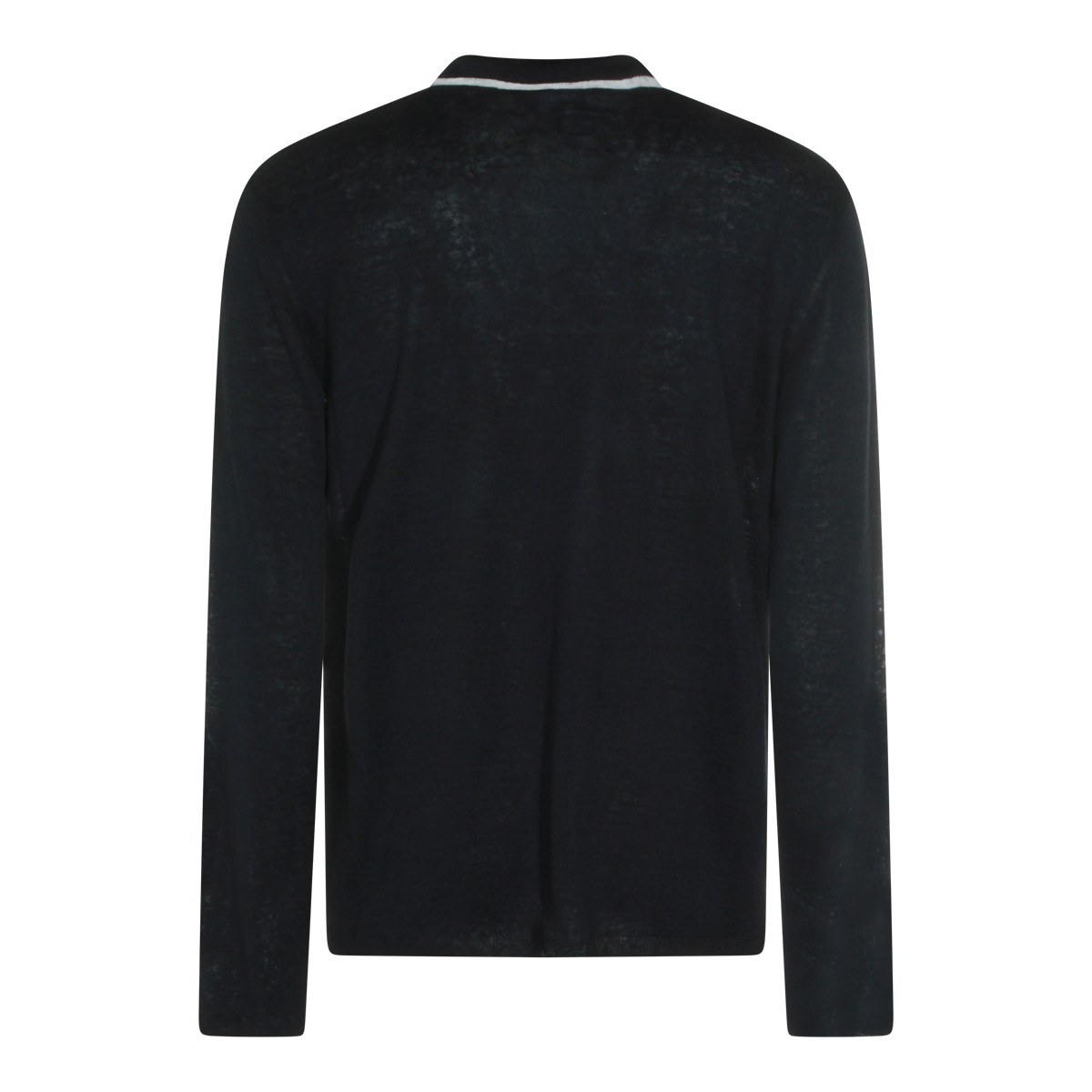 NAVY LINEN SILK BLEND POLO SHIRT