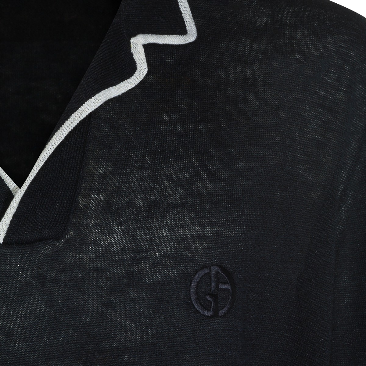 NAVY LINEN SILK BLEND POLO SHIRT