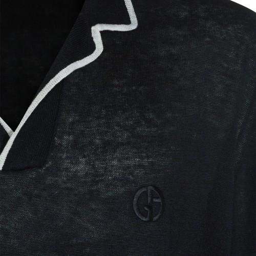 NAVY LINEN SILK BLEND POLO SHIRT