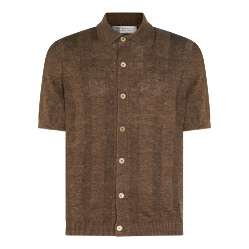 BROWN LINEN COTTON BLEND SHIRT