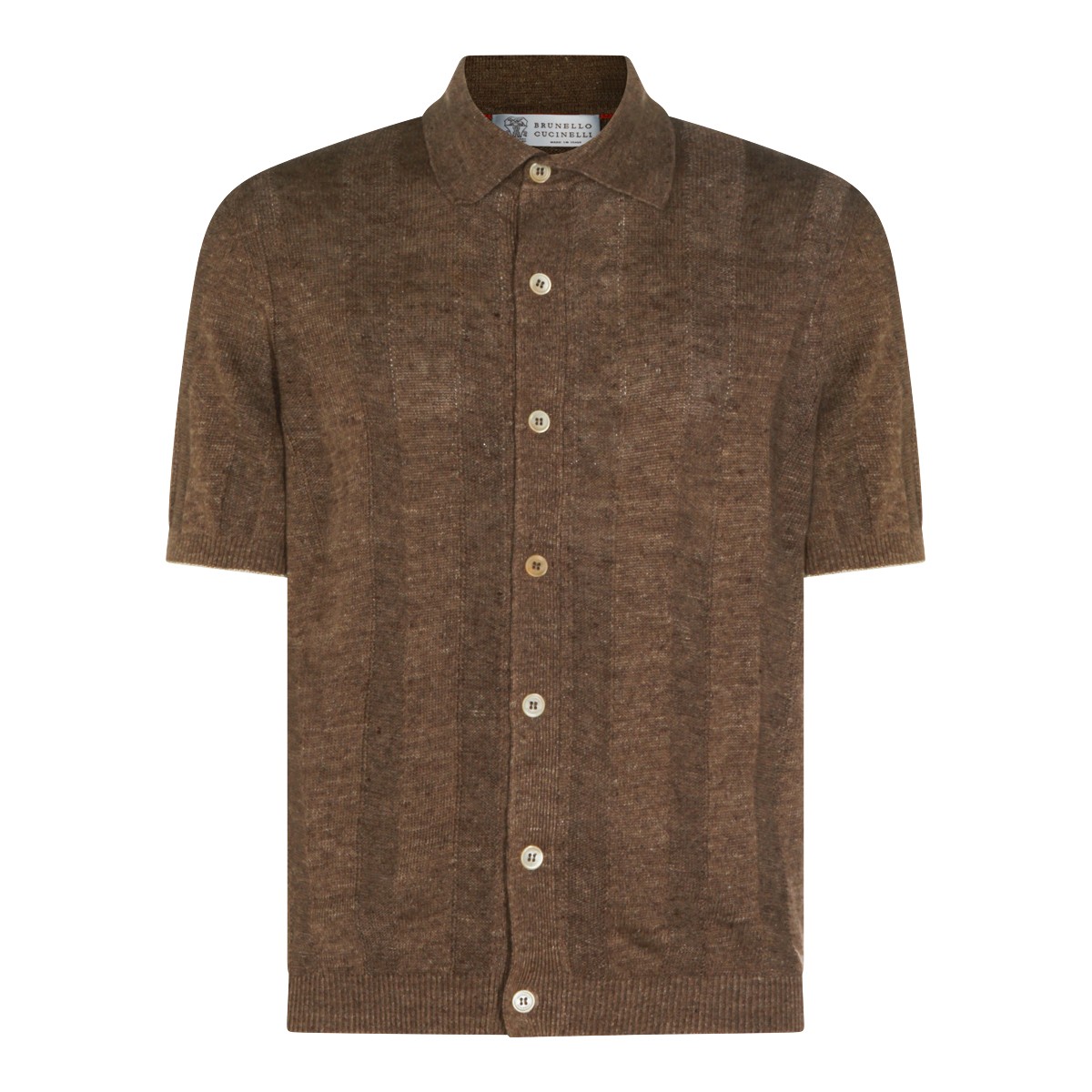 BROWN LINEN COTTON BLEND SHIRT