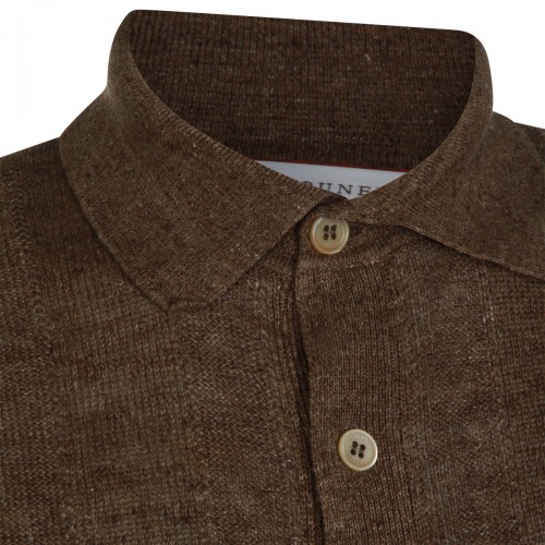 BROWN LINEN COTTON BLEND SHIRT