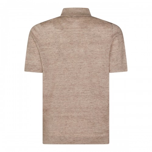BEIGE LINEN COTTON BLEND POLO SHIRT