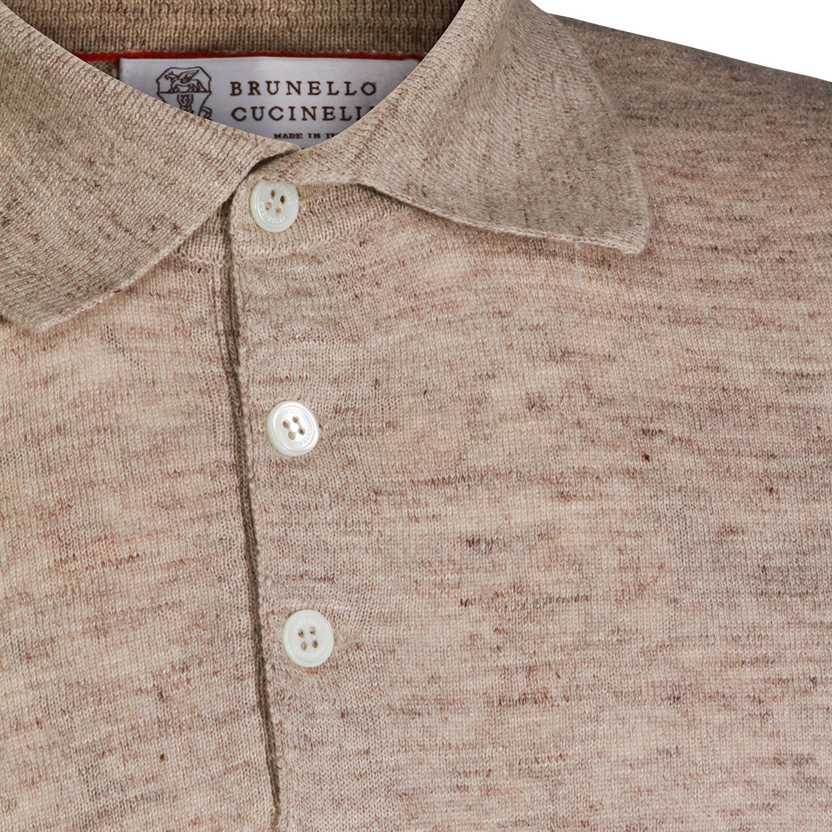 BEIGE LINEN COTTON BLEND POLO SHIRT