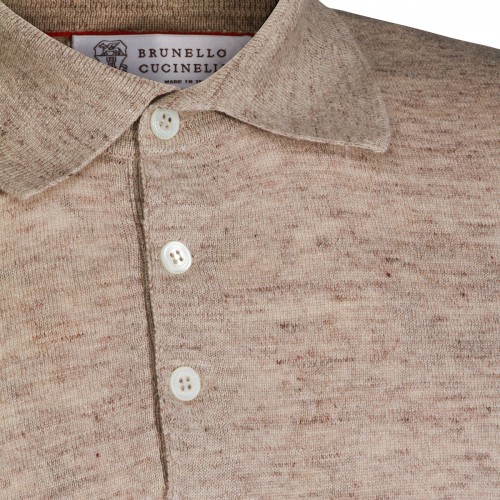 BEIGE LINEN COTTON BLEND POLO SHIRT
