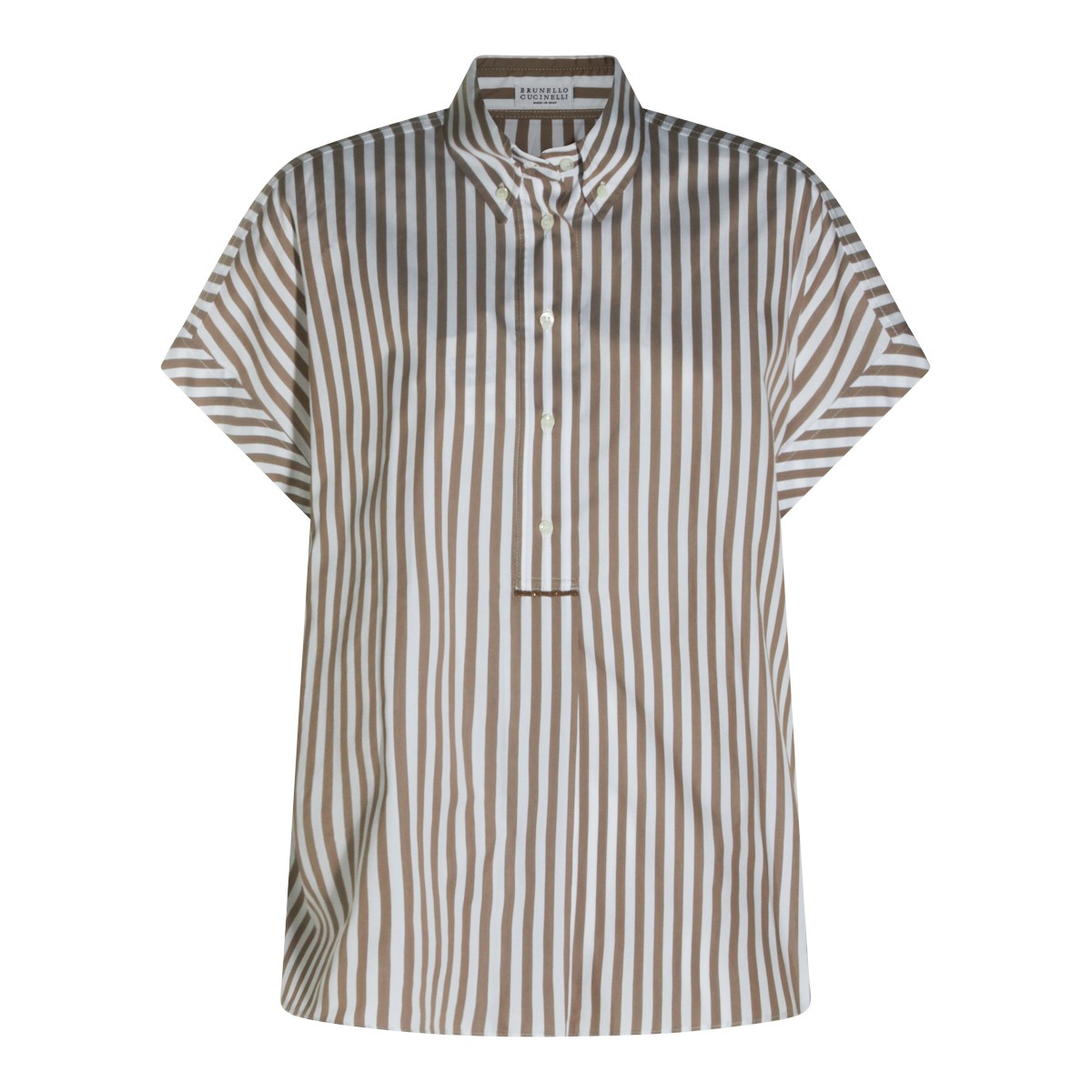 BROWN AND WHITE COTTON STRIPE SHIRT