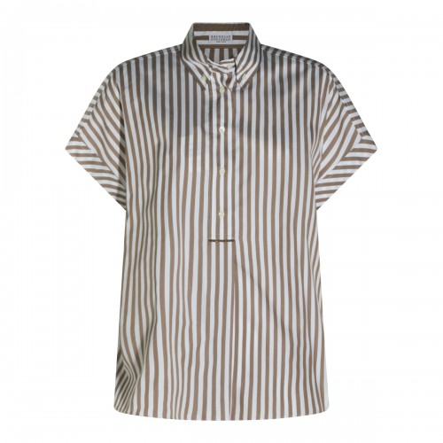 BROWN AND WHITE COTTON STRIPE SHIRT