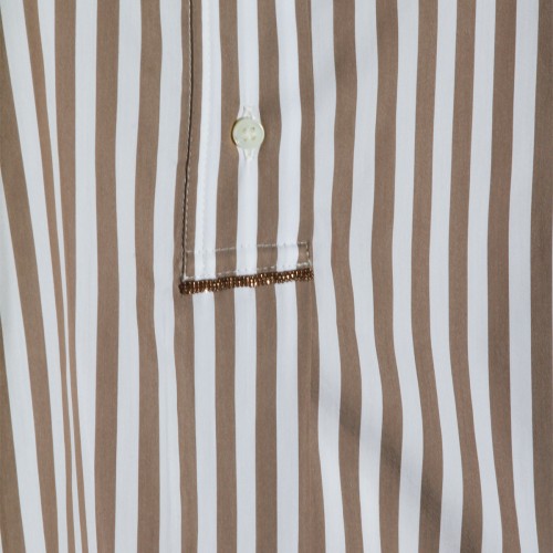 BROWN AND WHITE COTTON STRIPE SHIRT